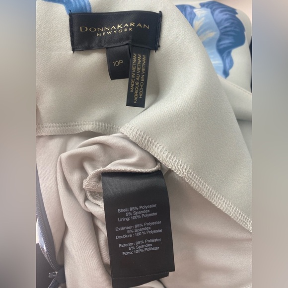 Donna Karan Boat Neck Sleeveless Sheath Navy & Cream Floral Midi Nightfall Dress - Picture 6 of 9